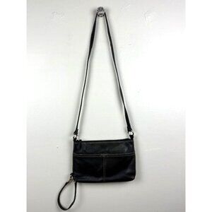 Tignanello Black Pebbled Leather Crossbody Purse w/ Organizer Pocket